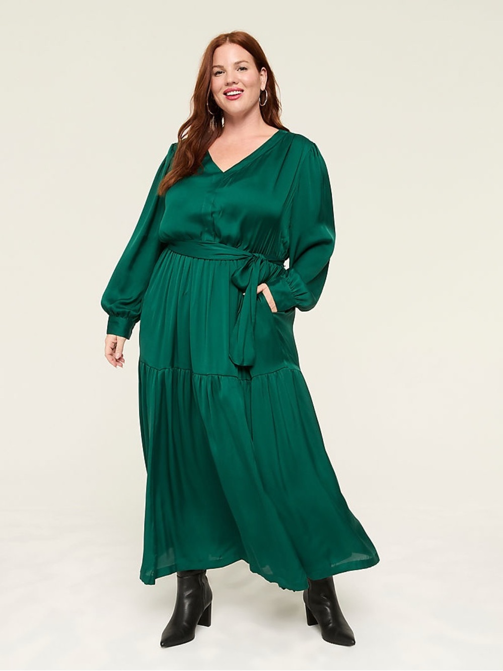 Lane Bryant Emerald Green V-Neck Tie-Waist Maxi Dress